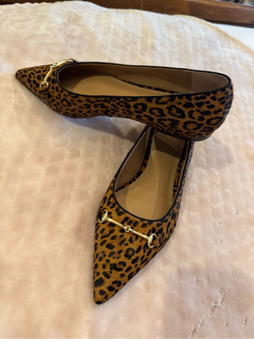 J.McLaughlin Pointed-Toe Leopard Print Flats with Gold Bit Accent 8.5